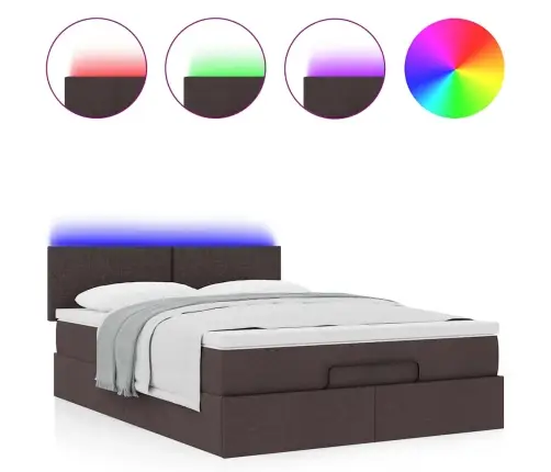 Osmaņu Gulta Ar Matraci&Leds, Tumši Brūns, 140X190 Cm, Audums Vidaxl