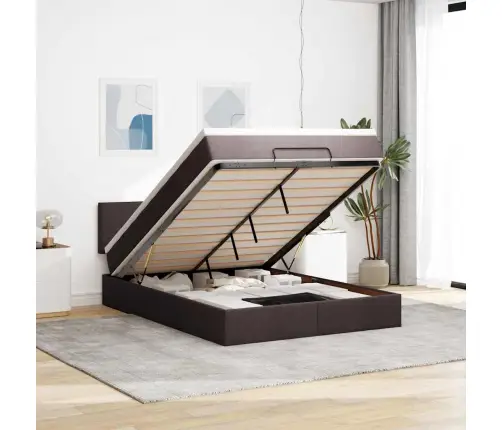 Osmaņu Gulta Ar Matraci&Leds, Tumši Brūns, 140X190 Cm, Audums Vidaxl