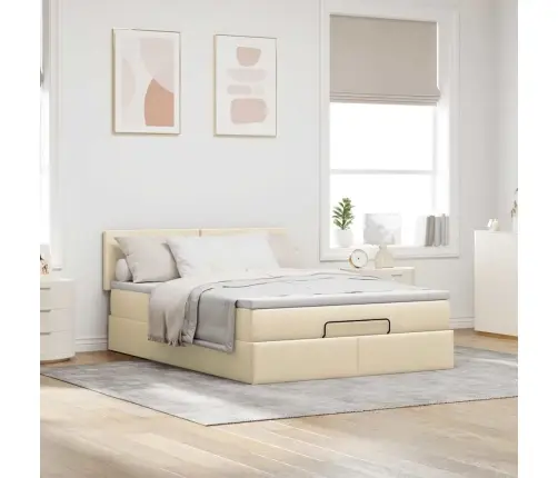 Osmaņu Gulta Ar Matraci & Leds, Krēmkrāsas, 140X190 Cm, Audums Vidaxl