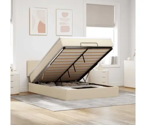 Osmaņu Gulta Ar Matraci & Leds, Krēmkrāsas, 140X190 Cm, Audums Vidaxl