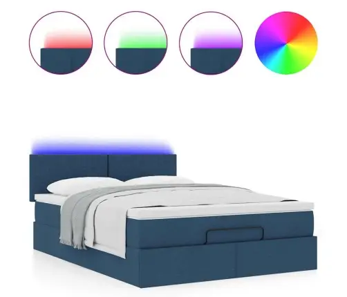 Osmaņu Gulta Ar Matraci & Leds, Zils, 140X190 Cm, Audums Vidaxl