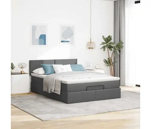 Ottomani Voodi Madratsita Ja Led, Tumehall, 140X200 cm Kangas