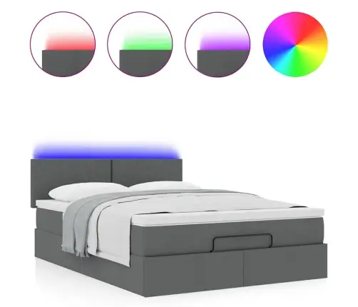 Ottomani Voodi Madratsita Ja Led, Tumehall, 140X200 cm Kangas