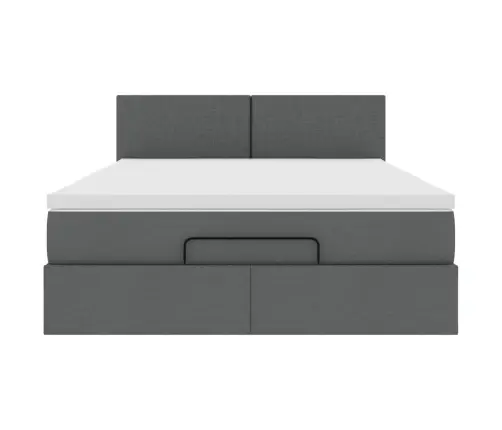 Ottomani Voodi Madratsita Ja Led, Tumehall, 140X200 cm Kangas