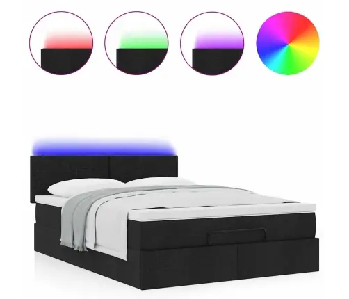 Osmaņu Gulta Ar Matraci & Leds, Melns, 140X200 Cm, Audums Vidaxl