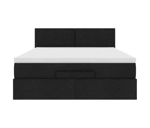 Osmaņu Gulta Ar Matraci & Leds, Melns, 140X200 Cm, Audums Vidaxl