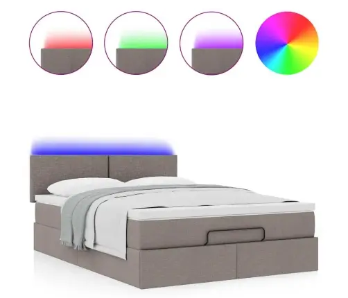 Osmaņu Gulta Ar Matraci Un Gaismas Diodēm Taupē 140X200 Cm Vidaxl