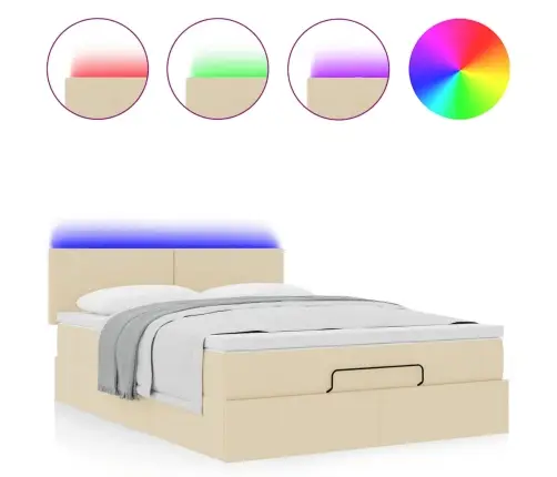 Osmaņu Gulta Ar Matraci & Leds, Krēmkrāsas, 140X200 Cm, Audums Vidaxl