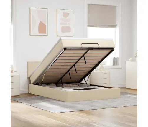 Osmaņu Gulta Ar Matraci & Leds, Krēmkrāsas, 140X200 Cm, Audums Vidaxl