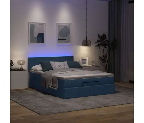 Osmaņu Gultas Rāmis Ar Matrača Zils 140X200Cm Audums Vidaxl