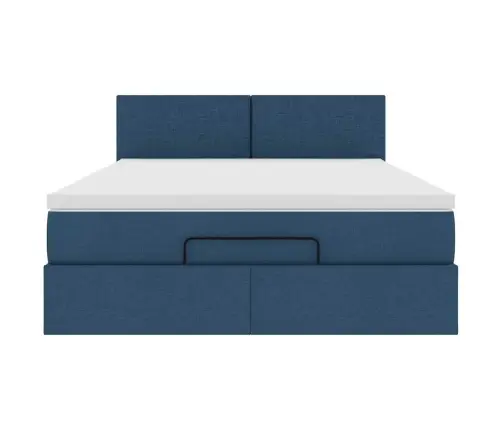 Osmaņu Gultas Rāmis Ar Matrača Zils 140X200Cm Audums Vidaxl