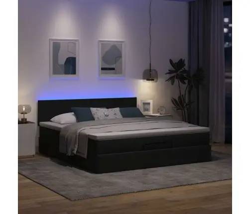 Osmanų Lova Su Čiužiniu Ir Led Tamsiai Pilkas 180X200Cm Audinys