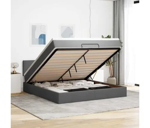 Osmanų Lova Su Čiužiniu Ir Led Tamsiai Pilkas 180X200Cm Audinys