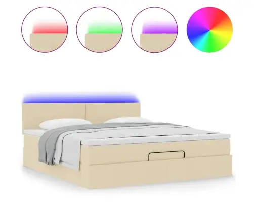 Ottomani Voodi Madratsi Ja Led, Kreemjas, 180X200 cm Kangas