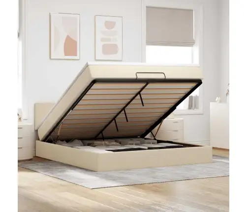 Ottomani Voodi Madratsi Ja Led, Kreemjas, 180X200 cm Kangas