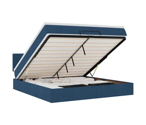 Ottomani Voodi Madratsi Ja Led, Sinine, 180X200cm Kangas