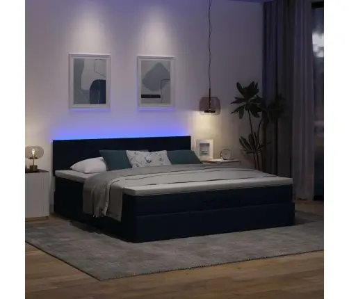 Ottomani Voodi Madratsi Ja Led, Sinine, 180X200cm Kangas