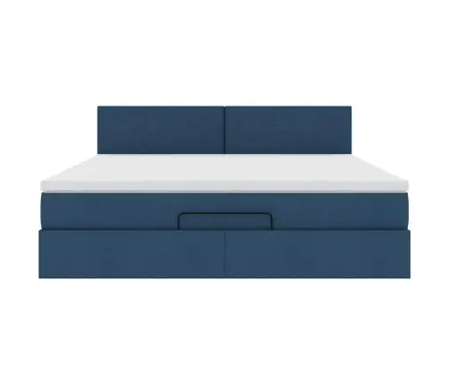 Ottomani Voodi Madratsi Ja Led, Sinine, 180X200cm Kangas