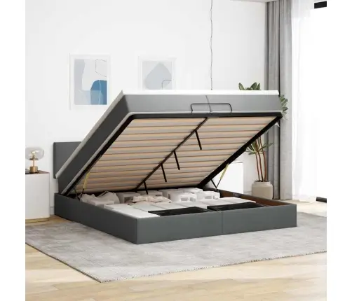 Osmaņu Gultas Rāmis Ar Matračiem Tumši Pelēks 200X200Cm Audums Vidaxl