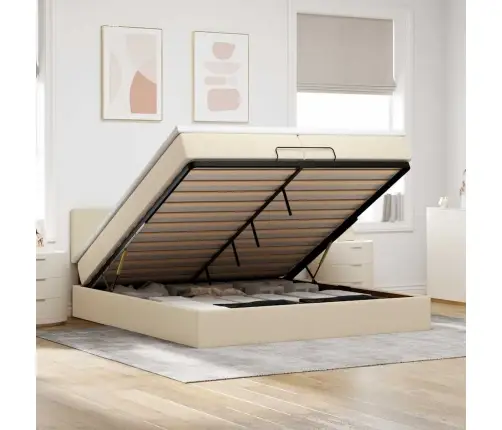 Osmanų Lovos Rėmas Su Čiužiniais, Kreminis, 200X200cm Audinys