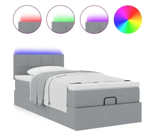 Ottomani Voodi Madratsi Ja Led, Helehall, 80X200cm Kangas