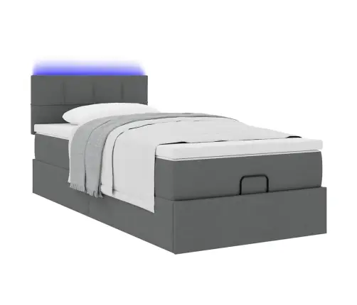 Ottomani Voodi Madratsi Ja Led, Tumehall, 80X200cm Kangas