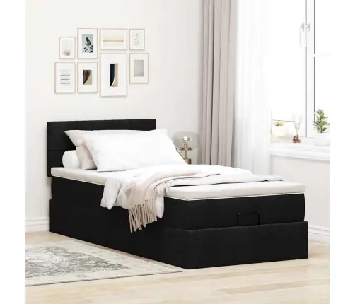 Osmaņu Gultas Rāmis Ar Matrača Melns 90X190 Cm Audums Vidaxl