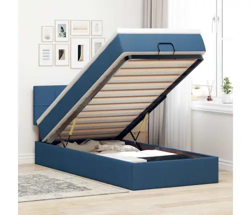 Osmaņu Gultas Rāmis Ar Matrača Zils 90X190 Cm Audums Vidaxl