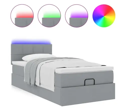 Osmanų Lova Su Čiužiniu Ir Led Šviesiai Pilkas 90X200Cm Audinys