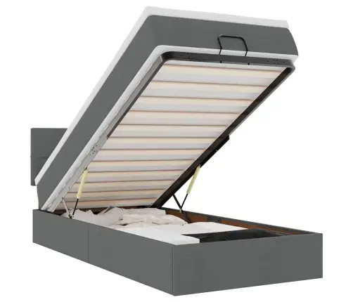 Ottomani Voodi Madratsita Ja Led, Tumehall, 90X200 cm Kangas