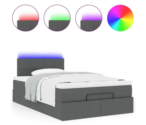 Ottomani Voodi Madratsiga Ja Led, Tumehall, 120X190 cm Kangas