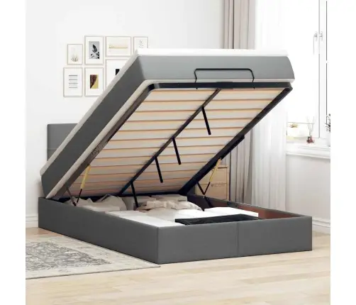 Ottomani Voodi Madratsiga Ja Led, Tumehall, 120X190 cm Kangas