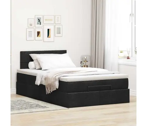 Osmanų Lova Su Čiužiniu Ir Led, Juodas, 120X190cm Audinys