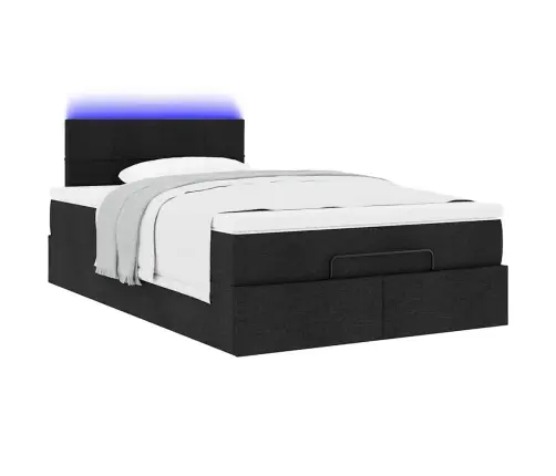 Osmanų Lova Su Čiužiniu Ir Led, Juodas, 120X190cm Audinys