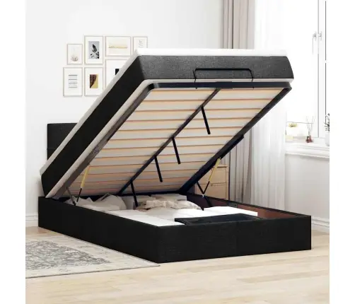 Osmanų Lova Su Čiužiniu Ir Led, Juodas, 120X190cm Audinys