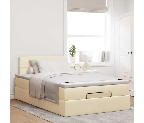 Osmanų Lova Su Čiužiniu Ir Led, Kreminės Sp., 120X190Cm Audinys