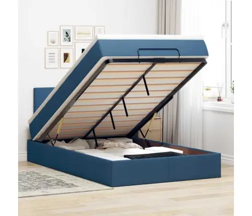 Osmaņu Gulta Ar Matraci&Leds, Zils, 120X190 Cm, Audums Vidaxl