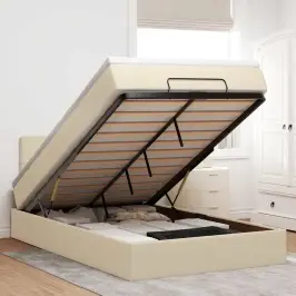 Ottomani Voodiraam Madratsiga, Kreemjas, 120X200 cm Kangas