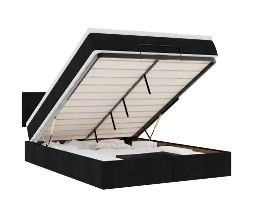 Osmaņu Gulta Ar Matraci & Leds, Melns, 140X190 Cm, Audums Vidaxl