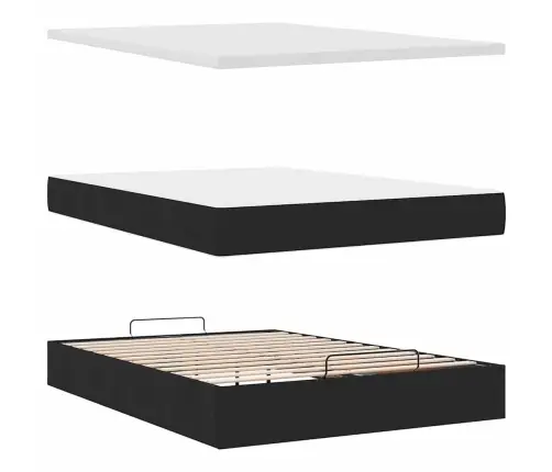 Osmaņu Gulta Ar Matraci & Leds, Melns, 140X190 Cm, Audums Vidaxl