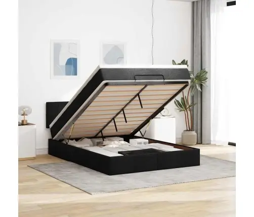 Osmaņu Gulta Ar Matraci & Leds, Melns, 140X190 Cm, Audums Vidaxl