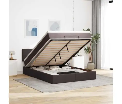 Osmaņu Gulta Ar Matraci&Leds, Tumši Brūns, 140X190 Cm, Audums Vidaxl