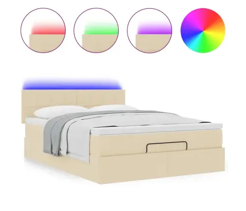 Osmaņu Gulta Ar Matraci & Leds, Krēmkrāsas, 140X190 Cm, Audums Vidaxl