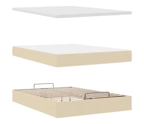 Osmaņu Gulta Ar Matraci & Leds, Krēmkrāsas, 140X190 Cm, Audums Vidaxl