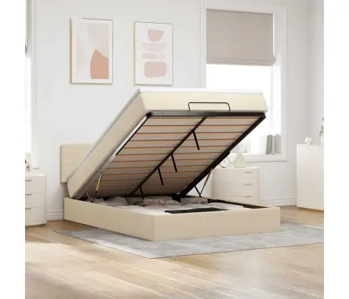 Osmaņu Gulta Ar Matraci & Leds, Krēmkrāsas, 140X190 Cm, Audums Vidaxl