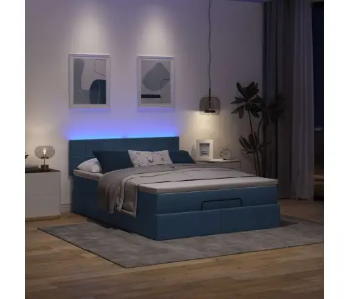 Osmaņu Gulta Ar Matraci & Leds, Zils, 140X190 Cm, Audums Vidaxl