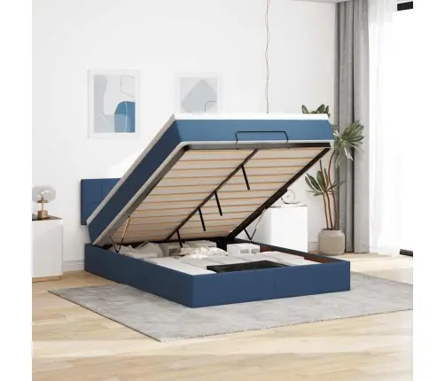 Osmaņu Gulta Ar Matraci & Leds, Zils, 140X190 Cm, Audums Vidaxl