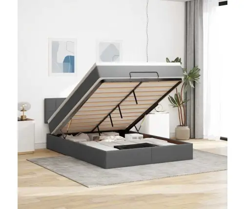 Ottomani Voodi Madratsita Ja Led, Tumehall, 140X200 cm Kangas