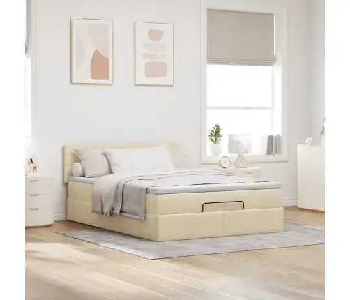 Osmanų Lova Su Čiužiniu Ir Led Kreminiu 140X200 Cm Audiniu