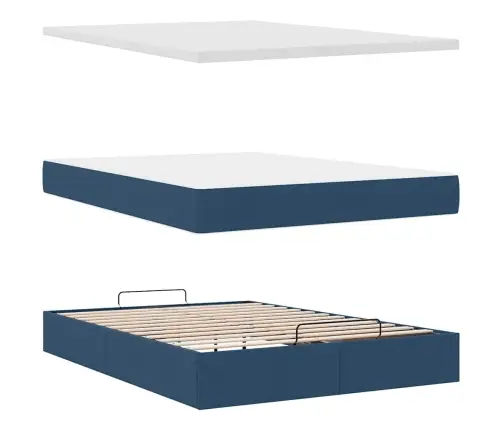 Osmanų Lovos Rėmas Su Čiužiniu, Mėlynas, 140X200cm Audinys